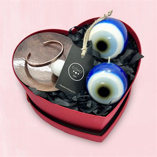 Coho Love Box Antique Pure Takılık & Tılsım Dokulu Bakır Bileklik & Mum Seti